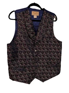 Scully Men’s Embroidered Vest Formal Navy Black Floral Size L - Picture 1 of 12