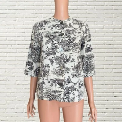 Blusa de algodón vintage años 60 con estampado de toile - Bolsillos manga corta - Cottage Boho Foto 1 de 4