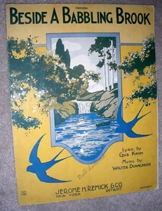 1923 BESIDE A BABBLING BROOK Vintage Sheet Music by Donaldson Kahn - Picture 1 of 2