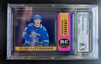 2018-19 O-Pee-Chee Platinum Elias Pettersson Retro Rookie Blue RC #/149 CSG 8.5  - Image 1 of 2