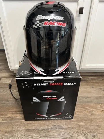 Snap On Racing Black Helmet 8 Cup Coffee Maker Full Size Open BOX never used Cover