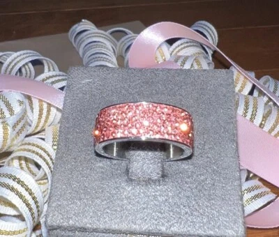 NEW Crystal Statement Ring Sz 8 Soft Pink Iridescent Crystal Silver Band HOT! - Image 1 of 4