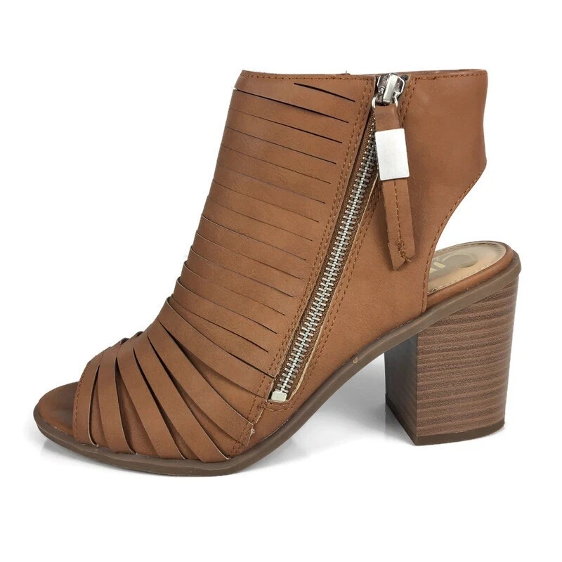 Circus Sam Edelman Kesler Booties Cognac Peep Toe Heels Womens 8.5 Boots Boho - Image 1 of 4