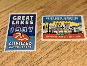 2 GREAT LAKES EXPOSITION, CLEVELAND Cinderella Stamps 1936 & 1937 - Picture 1 of 3