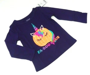 Halloween Langarmshirt 86 92 98 104 Einhorn Kürbis Mädchen lila USA Shirt NEU - Bild 1 von 2