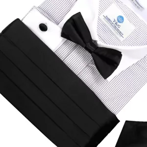 Black Discount Silk Pre-tied Bow Tie Hanky Cufflink Cummerbund Set Epoint CM1011 - Picture 1 of 4