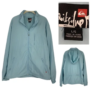 Quiksilver Light Blue Foldable Packable Hooded Windbreaker Jacket Men's Sz L - Picture 1 of 10