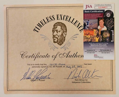 BILL RUSSELL SIGNED "WILLIAM F RUSSELL" AUTOGRAPHED COA BOSTON CELTICS JSA COA - Image 1 of 3