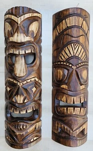 2 TIKI MASKS 20" WOOD HAWAIIAN ISLAND HOME WALL DECOR TRIBAL AFRICAN POLYNESIAN - Picture 1 of 9