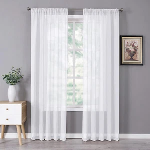 Sheer Curtains Linen Textured Bedroom Curtain Sheers Light Filtering Rod Pocket - Picture 1 of 7