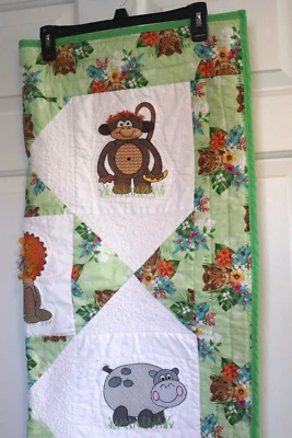 Edredón de cuna hecho a mano para bebé niño retazos 33" cuadrado animales de la selva textura de algodón Foto 1 de 4