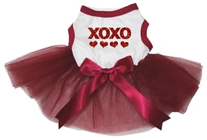 Valentine XOXO Heart White Cotton Top Wine Red Tutu Pet Dog Puppy Dress - Picture 1 of 1