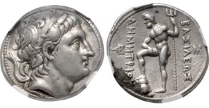 Hermoso tetradracma plateado Macedonia, Demetrio I (306-283 aC) NGC estilo fino - Imagen 1 de 3