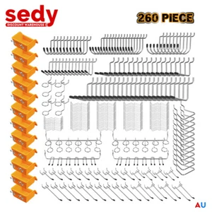 260Pcs Pegboard Hooks Set Peg Board Hanger Organzier Kit Bins Part Storage Tool - Picture 1 of 9