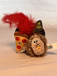 Quirky Kitty 2 pack Hedgehog & Pizza Catnip & Silvervine Cat Toy Pet Feather - Picture 1 of 4