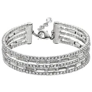 NAPIER Art Deco/Glam Silver Clear Crystal Multi Row Flex Cuff Bracelet**NEW! - Picture 1 of 3