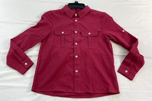 boy's shirt size 8-10 burgundy button front collar long sleeve pockets cotton - Picture 1 of 5