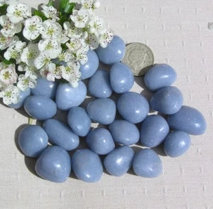 5 Pale Blue Angelite Crystal Polished Tumblestones - Chakra - Reiki - Crafting - Picture 1 of 6