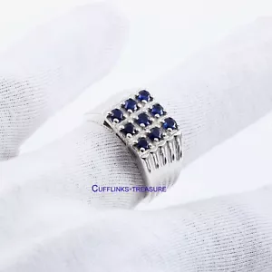 Natural Blue Sapphire Gemstones with 925 Sterling Silver Ring For Men's #C909 - Picture 1 of 4