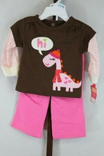 Carter's Just One You Baby Girls 2 Pc Pink Brown Dinosaur Outfit Set Sz 9 Mo NEW