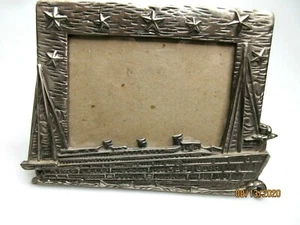 Embossed Pewter Metal Cruise Ship Ocean Liner Photo Frame 4.5" x 3" Glass Window - Picture 1 of 4