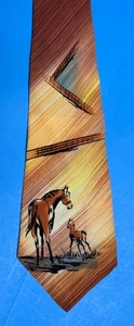 Vintage Krawatte 40er - 50er Jahre handbemalt Western Pferde ~ Rockabilly - Bild 1 von 4