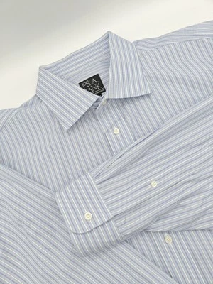 🇺🇲 Jos A Bank Executive Mens 17.5x34 Blue Purple Stripe Tailored Fit Shirt - Image 1 of 4