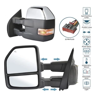 Pair Towing Mirrors For 2015-2020 Ford F150 Power Heated LED Turn Signal Chrome - Foto 1 di 12