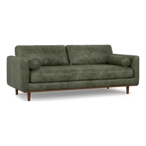 Morrison 89 inch Wide Modern Sofa in Moss Green Semi-Aniline Genuine Leather - Picture 1 of 10