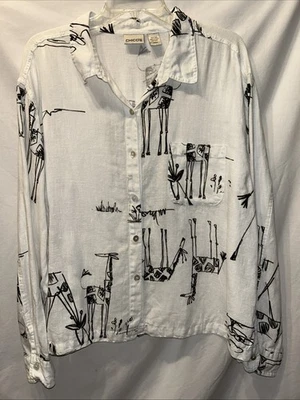 Camisa Chicos Lino Estampado Jirafa Abotonada Para Mujer XL Blanca De Gran Tamaño Caprichosa Foto 1 de 4