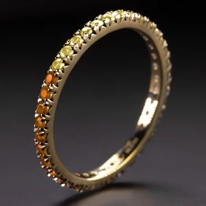 YELLOW ORANGE SAPPHIRE 14K GOLD ETERNITY RING STACKING HALF & HALF BAND Size 6.5 - Picture 1 of 3