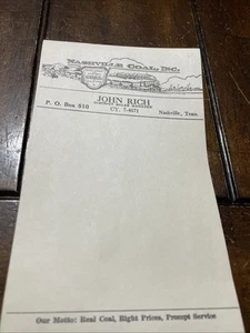 Raro blocco note NASHVILLE COAL INC. John Rich District direttore vendite Nashville TN - Foto 1 di 2