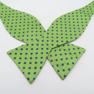 Jos A Bank Bow Tie Silk Green Blue Polka Dot 2.5" Wide Self Tie - Image 1 of 4