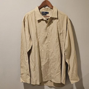 Vintage Polo Ralph Lauren Bonnard Long Sleeve Button Up Size XL Beige 53% Silk - Picture 1 of 5