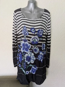Ladies Desigual Dress Boat Neck Blue Flowers Lined UK 10 EU 38 - Barely Used - Picture 1 of 6
