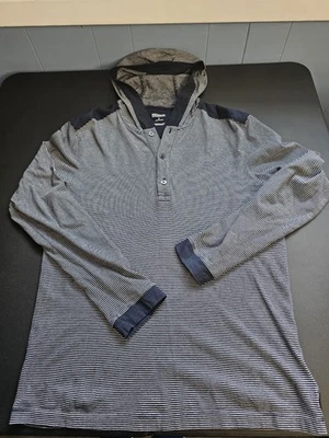 Camiseta Michael Kors Para Hombres Slub Manga Larga Con Capucha Azul Rayas Top Botones Talla S Foto 1 de 4