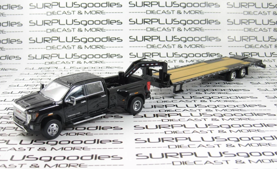 Greenlight Black 2022 GMC SIERRA 3500 DENALI Dually Pickup w/Gooseneck Trailer - Image 1 of 4