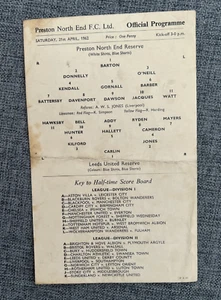 PRESTON NORTH END RESERVES V LEEDS UNITED RESERVES 1962 - Picture 1 of 2