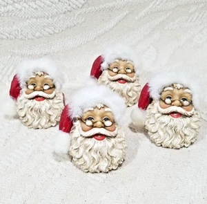JUEGO DE 4 SERVILLETAS VINTAGE CARA DE SANTA CLAUS CON SOMBRERO ROJO Y RIBETE BORROSO BLANCO - Imagen 1 de 10