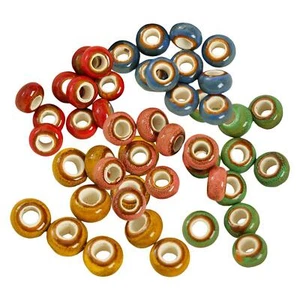 50Pcs Painted Ceramic Spacer Beads Handmade Large Hole Round - Picture 1 of 12
