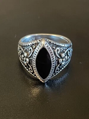 Черный обсдийский камень S925 посеребренный мужчин женщина заявление кольцо размер 9 - Изображение 1 из 4