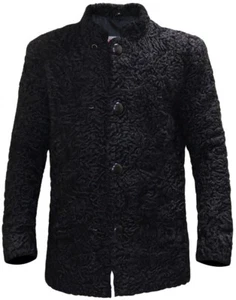 Clearance Black Real Persian Lamb Fur Jacket Soft Karakul Fur Astrakhan Fur Coat - Picture 1 of 5