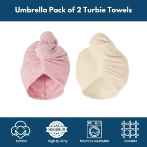 TURBAN TOWEL - AFTER SHOWER HAIR TURBIE TOWELS FOR WET HAIR PACK OF 2 COTTON - Picture 1 of 5