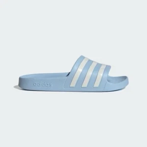 Adidas Adilette Aqua Slides Damengröße 10 hellblau & weiß Streifen Slipper - Bild 1 von 3
