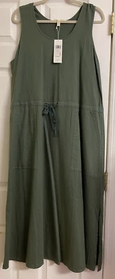 NUEVO CON ETIQUETAS $208 Vestido Eileen Fisher Nori Suave Algodón Orgánico Sarga Cuello Redondo Grande Foto 1 de 4