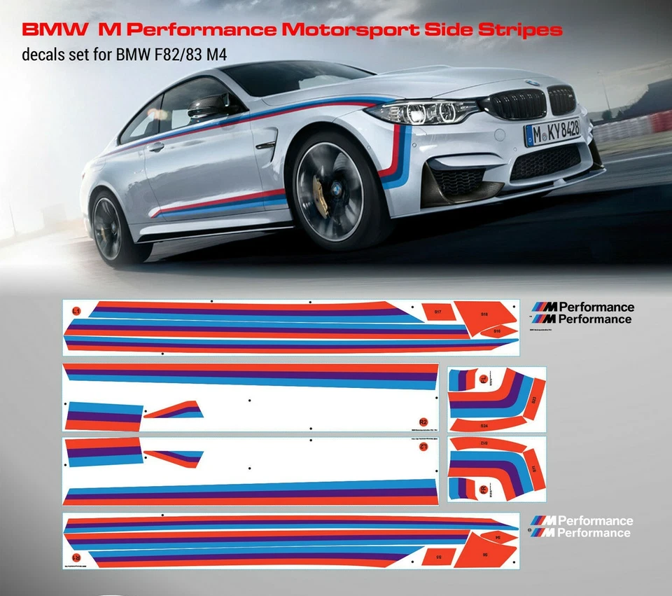 BMW M Performance Motorsport Side Stripes decals Set for F82 M4 - Image 1 of 1