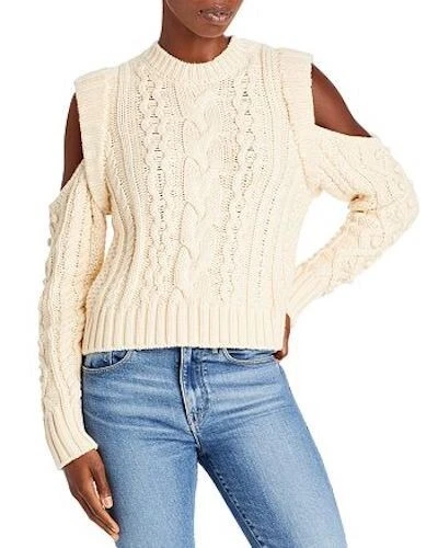 Aqua L102205 Womens Ivory Elsie Cutout Cable Knit Sweater Size L