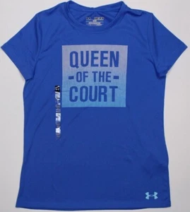UNDER ARMOUR HEATGEAR SIZE MEDIUM "QUEEN OF THE COURT" GIRLS LOOSE BLUE NEW RARE - Picture 1 of 4