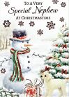 Special NEPHEW CHRISTMAS CARD  Quality Snowman and Puppy Design