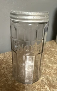 Vintage 5" HOSIER GERIPPTES GLAS bedrucktes INGWERGLAS mit ORIGINALDECKEL - Bild 1 von 4